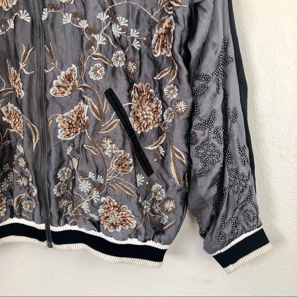 {ZARA} Beaded + Embroidered Satin Bomber Jacket - Picture 6 of 8